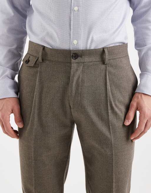 ASOS DESIGN skinny wool look suit trouser in khaki herringbone flannel, 5 of 5
