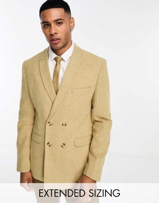 ASOS DESIGN wedding skinny blazer with gold buttons in sage green