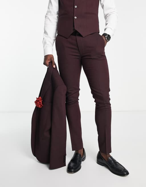 New Look skinny fit suit pants in burgundy