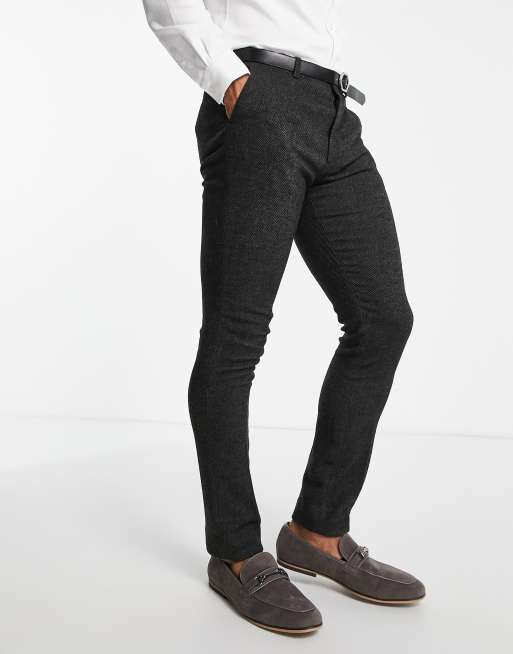 ASOS DESIGN skinny wool mix pants in charcoal twill