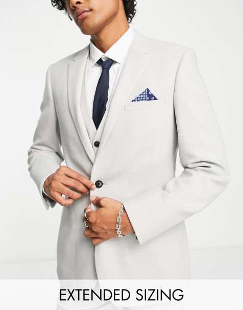 ASOS DESIGN skinny wool mix suit jacket in basketweave texture ice grey - view 1