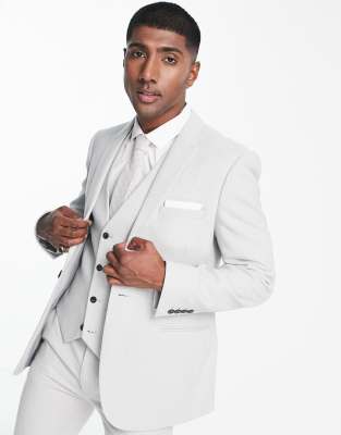 ASOS DESIGN skinny wool mix suit jacket in basketweave texture in ice grey - ASOS Price Checker
