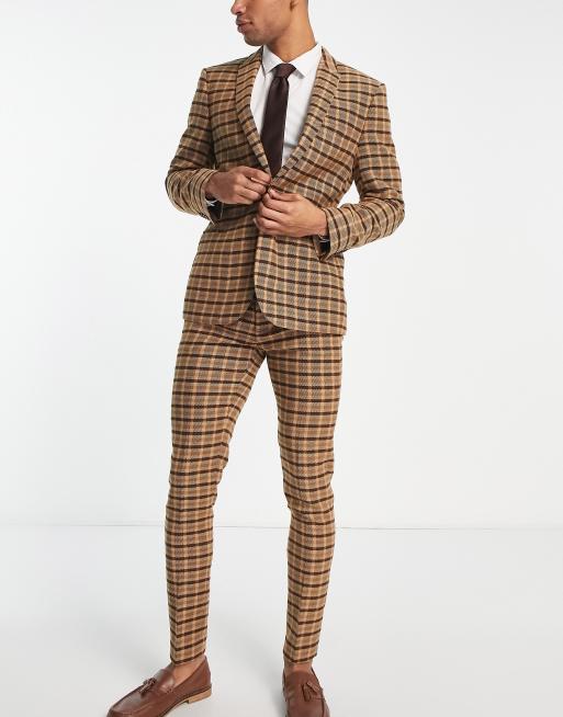 ASOS DESIGN skinny brushed wool mix suit jacket in brown