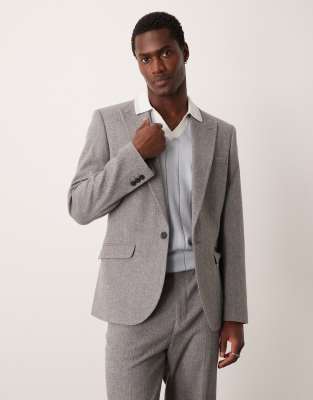 Asos Design Skinny Wool Mix Suit Jacket In Gray Flannel