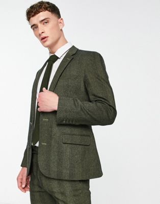 ASOS DESIGN skinny wool mix suit jacket in wool mix in green herringbone - ASOS Price Checker