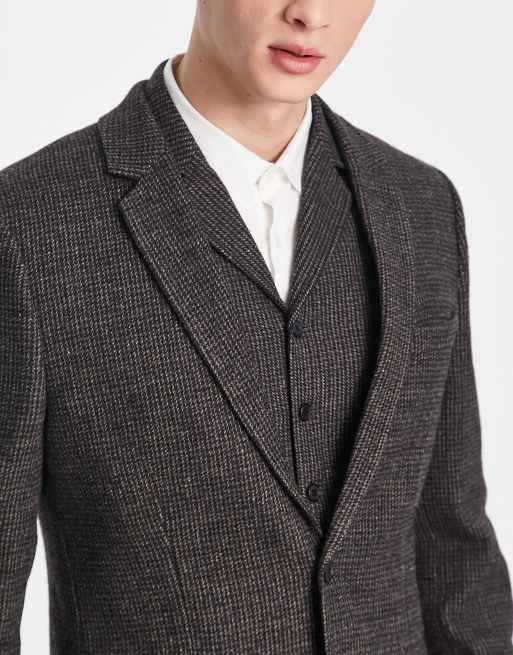 ASOS DESIGN skinny wool mix suit jacket in charcoal herringbone