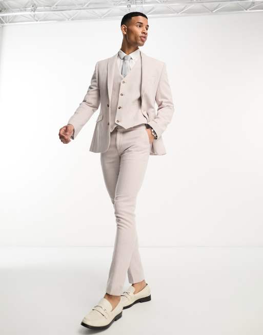 ASOS DESIGN super skinny suit pants in pastel pink linen mix