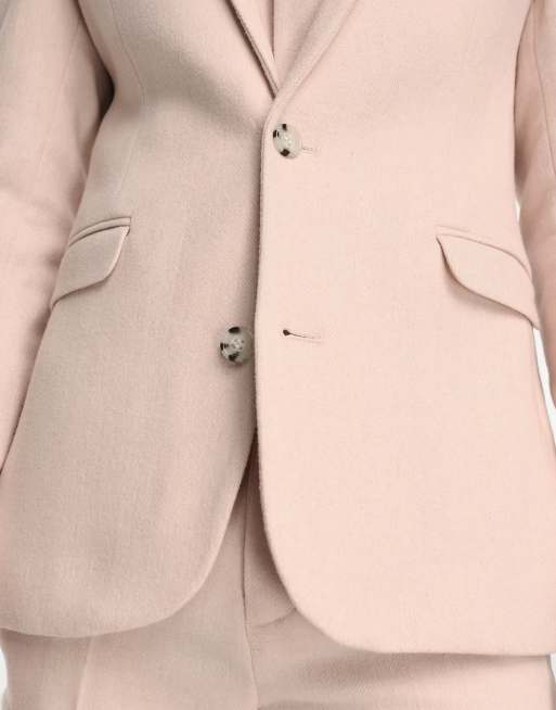 ASOS DESIGN skinny wool mix suit jacket in pastel pink herringbone, 2 of 5