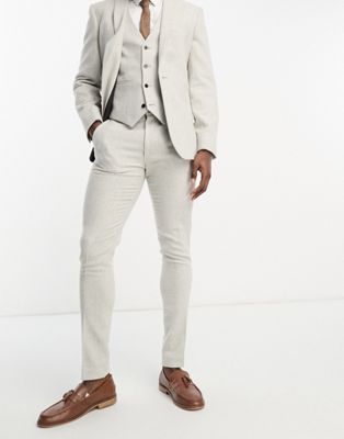 Asos Design Wedding Skinny Wool Mix Suit Pants In Mint Green Herringbone In Gray
