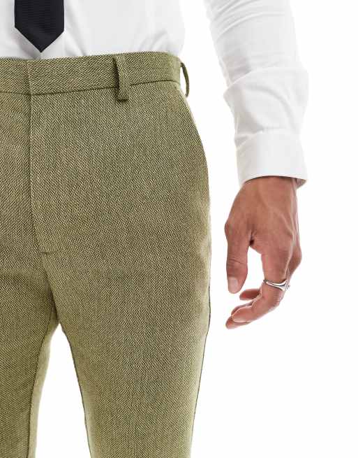 ASOS DESIGN skinny wool mix suit pants in olive basketweave