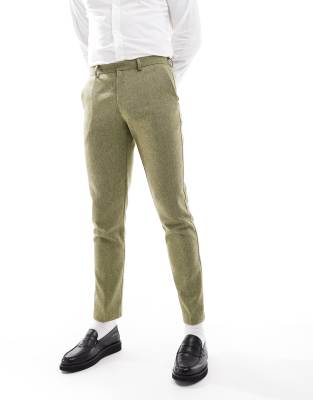 Asos Design Skinny Wool Mix Suit Pants In Green