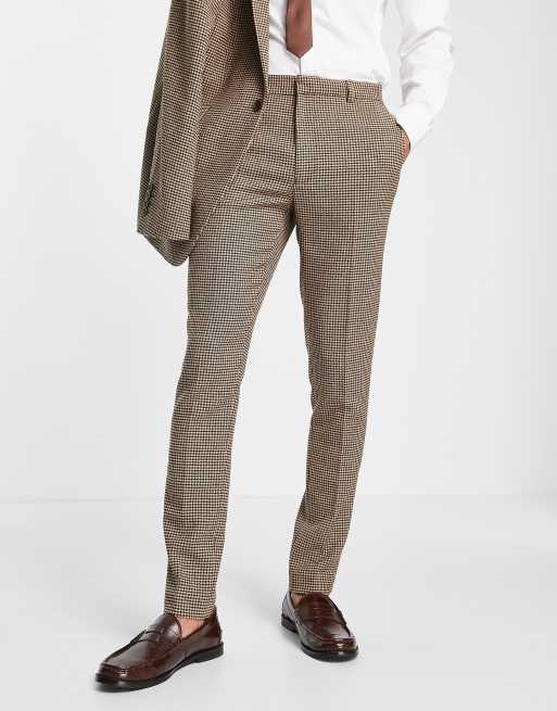 ASOS DESIGN skinny wool mix suit pants in tonal brown dogtooth