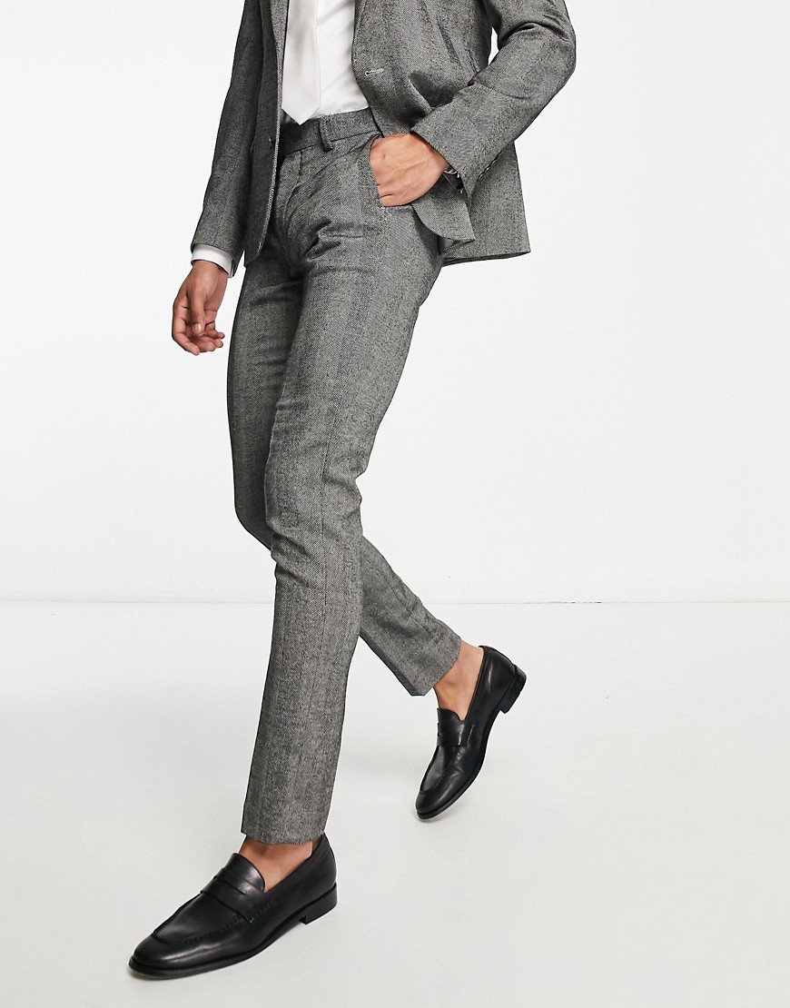 Asos Design Skinny Wool Mix Suit Pants In Wool Mix In Gray Herringbone
