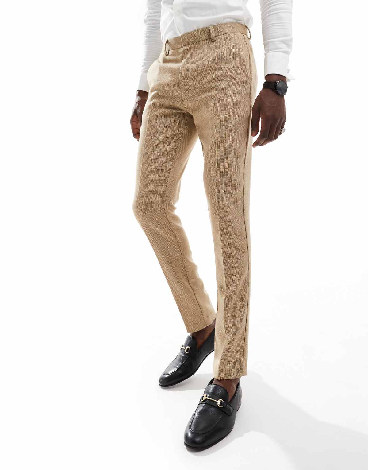ASOS DESIGN skinny wool mix suit trouser in caramel basketweave texture