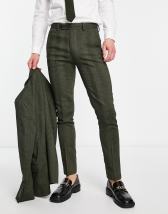 ASOS DESIGN skinny wool mix suit trousers in tonal brown dogtooth