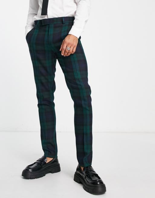 ASOS DESIGN skinny wool mix suit trousers in blackwatch check | ASOS