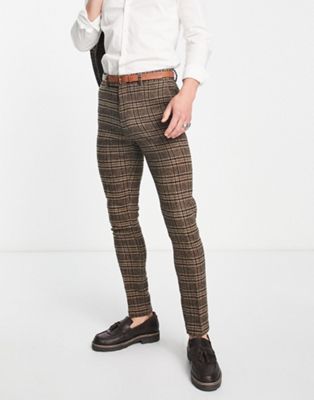 ASOS DESIGN skinny wool mix suit trousers in brown check