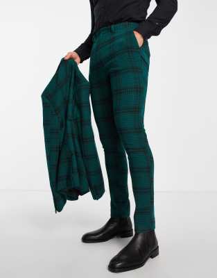 green tartan skinny trousers