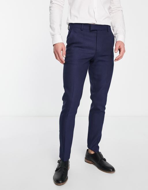 ASOS DESIGN skinny wool mix suit trousers in navy twill | ASOS