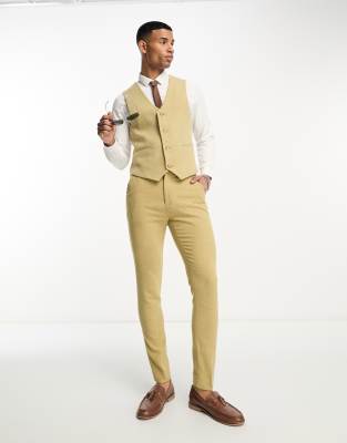 ASOS DESIGN ASOS DESIGN skinny wool mix suit trousers in stone herringbone-Neutral