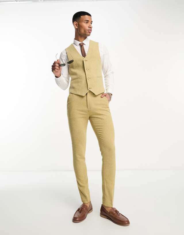 ASOS DESIGN - skinny wool mix suit trousers in stone herringbone