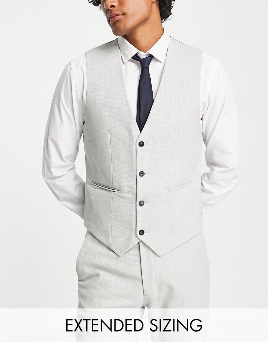 skinny wool mix suit vest in basketweave texture ice gray