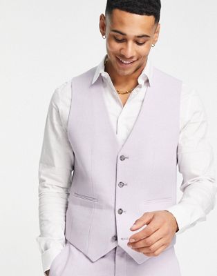 Asos Men Clothing Jackets Waistcoats Skinny wool mix suit vest in basketweave texture in lilac 