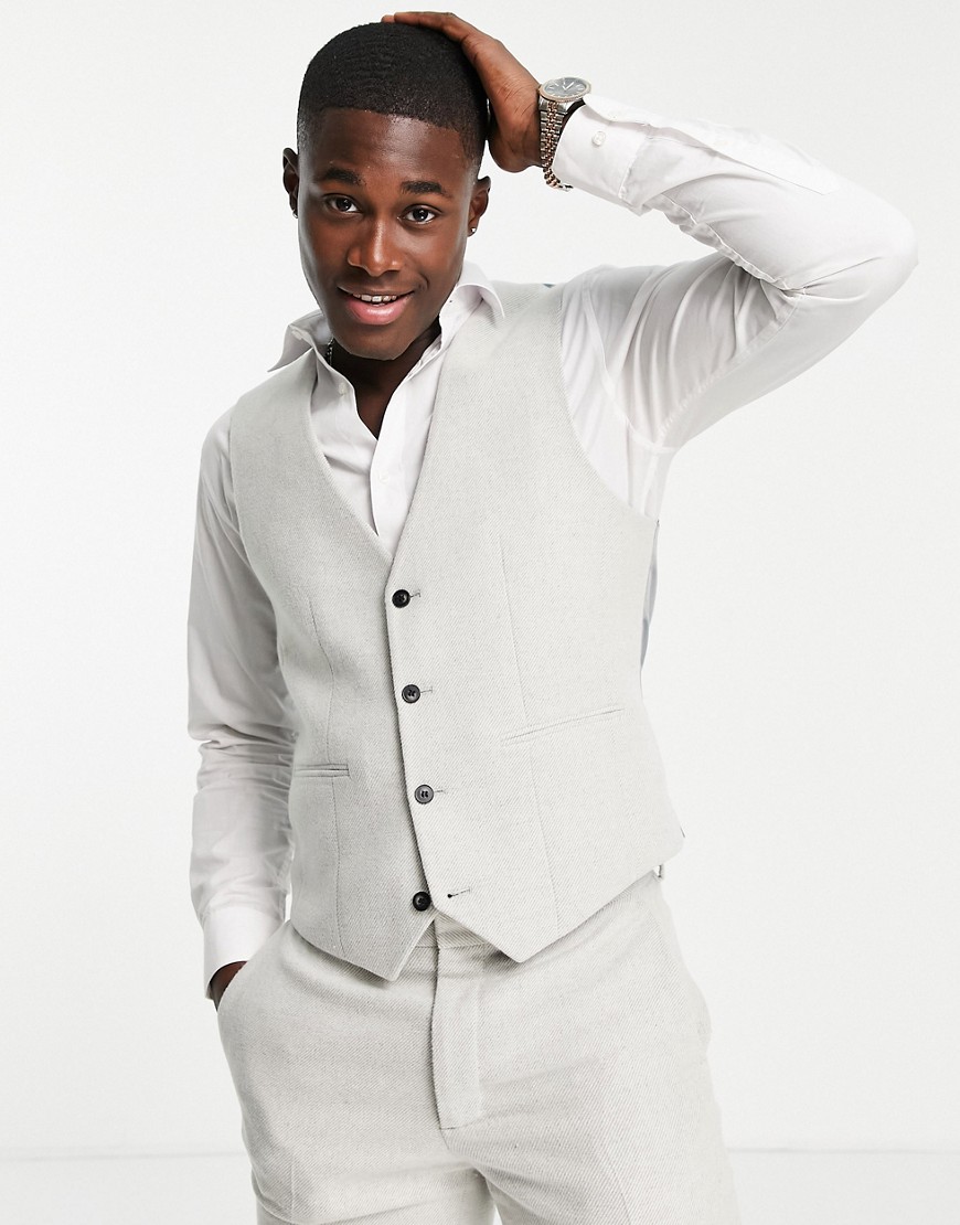 Asos Design Skinny Wool Mix Suit Vest In Ice Gray Twill-grey