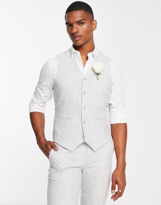 Asos Design Skinny Wool Mix Suit Vest In Ice Gray Twill