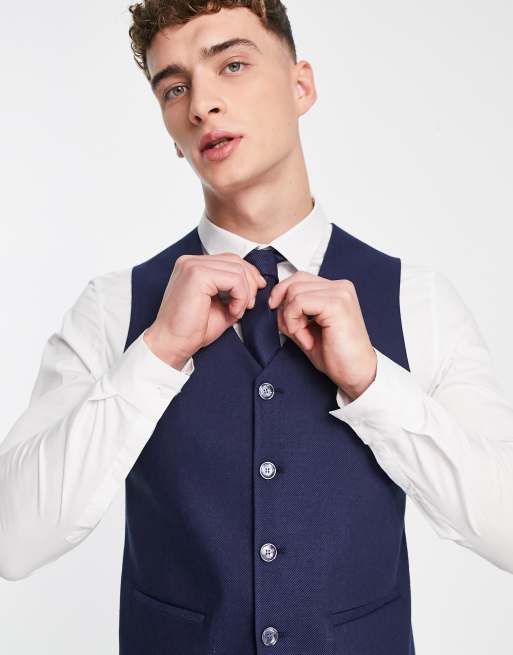 ASOS DESIGN skinny wool mix suit vest in navy twill