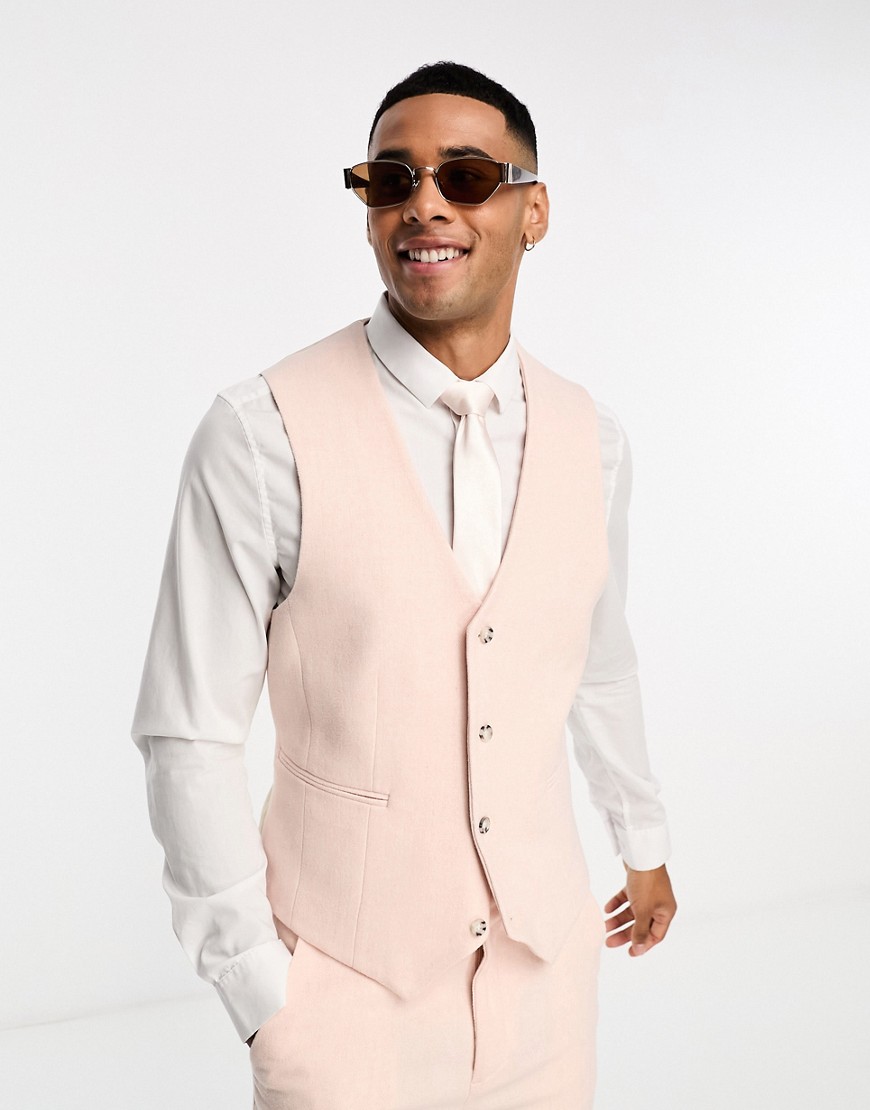 Asos Design Wedding Skinny Suit Vest In Dusky Pink Twill