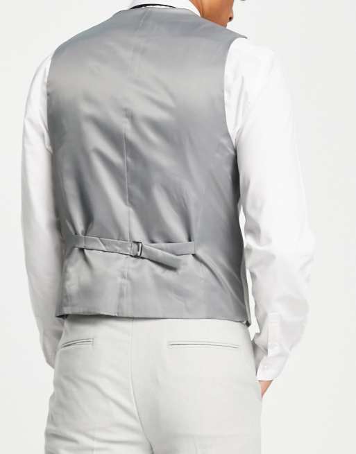 ASOS DESIGN skinny wool mix suit waistcoat in basketweave texture ice grey, 2 of 4