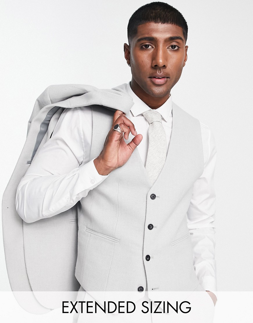 ASOS DESIGN skinny wool mix suit waistcoat in basketweave texture in ice grey