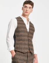 ASOS DESIGN super skinny wool mix suit vest in brown tweed | ASOS