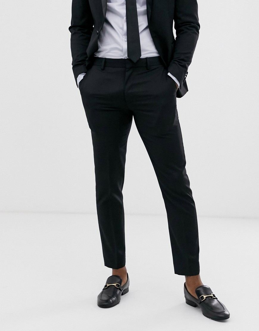 ASOS DESIGN skinny wool tuxedo suit trousers in black