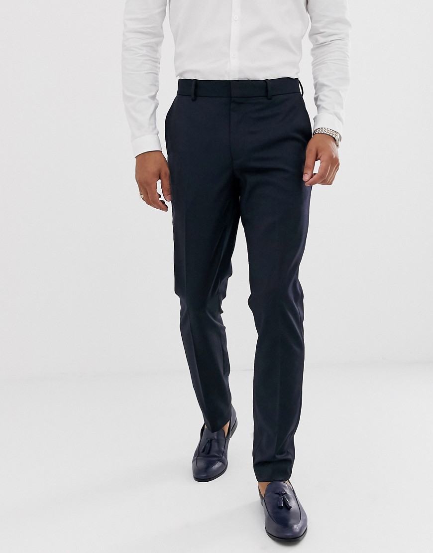 ASOS DESIGN skinny wool tuxedo suit trousers in navy