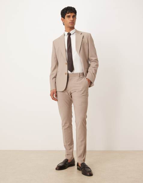 ASOS DESIGN skinny wooll rich suit trousers in beige