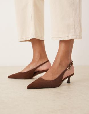 ASOS DESIGN - Skip - Chaussures en suédine à petit talon et bride arrière - Chocolat-Marron