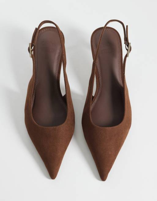 ASOS DESIGN – Skip – Chokladbruna skor med hälrem och taxklackar i mockaimitation, 3 av 4