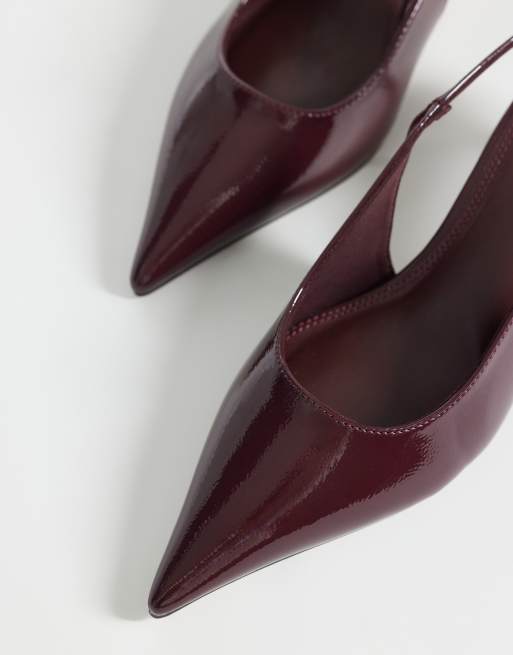 ASOS DESIGN - Skip - Scarpe con tacchetto a spillo bordeaux verniciate con cinturino posteriore, 2 di 4