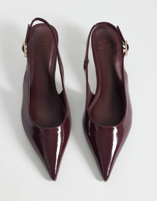 ASOS DESIGN - Skip - Scarpe con tacchetto a spillo bordeaux verniciate con cinturino posteriore, 3 di 4