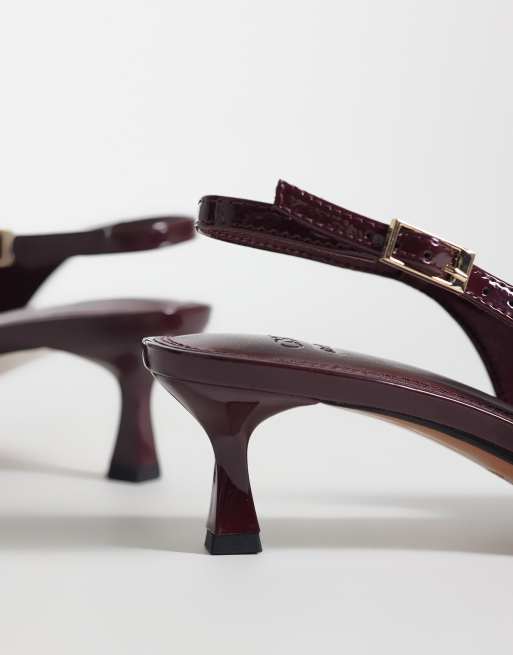 ASOS DESIGN - Skip - Scarpe con tacchetto a spillo bordeaux verniciate con cinturino posteriore, 4 di 4