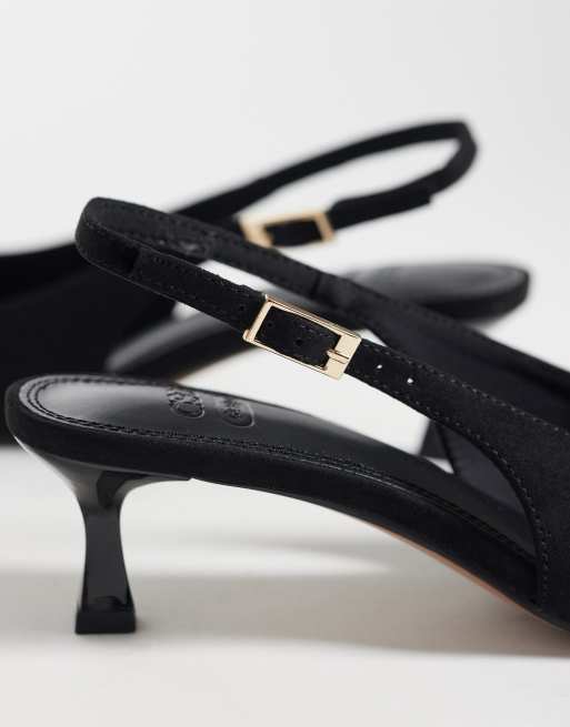 ASOS DESIGN - Skip - Scarpe in camoscio sintetico nere con tacchetto a spillo e cinturino posteriore, 4 di 4
