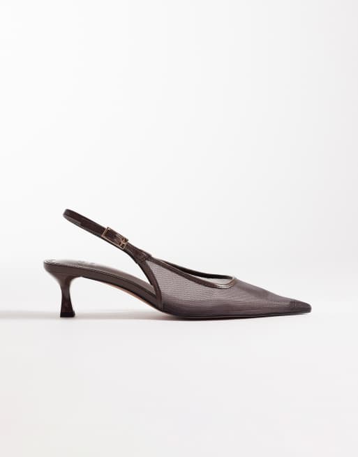 ASOS DESIGN - Skip - Scarpe in rete color cioccolato con tacchetto a spillo e cinturino posteriore