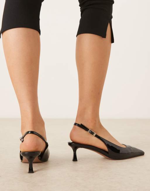 ASOS DESIGN Skip slingback kitten heel shoes in black patent