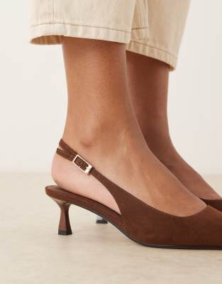 Asos Design Skip Slingback Kitten Heel Shoes In Brown