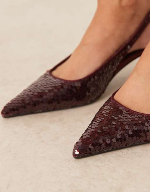 ASOS DESIGN – Skip – Slingback-Schuhe in Burgunderrot mit Pailletten und Kitten-Heel-Absatz, 3 von 4