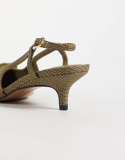 ASOS DESIGN Skippy bow detail slingback kitten heel shoes in check, 4 of 4
