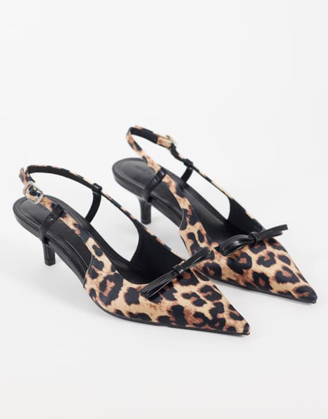 ASOS DESIGN Skippy bow detail slingback kitten heel shoes in leopard - view 1