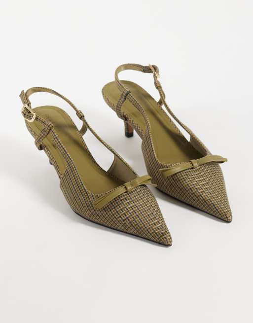 ASOS DESIGN Skippy bow detail slingback kitten heel shoes in plaid, 2 of 4